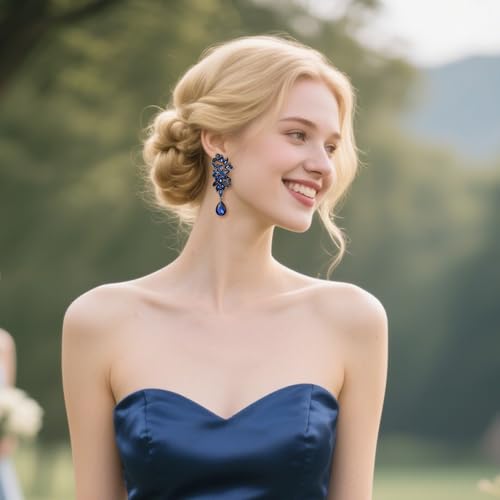 BriLove Women's Bohemian Boho Crystal Flower Wedding Bridal Chandelier Teardrop Bling Clip-On Dangle Earrings3