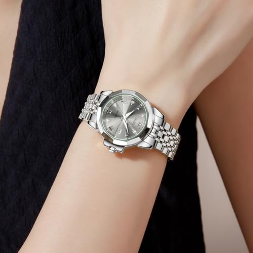Image of OLEVS Womens Watch Fashion Diamond Analog Gifts Watches for Ladies Quartz Stainless Steel Casual Roman Waterproof Luminous Calendar Wristwatch