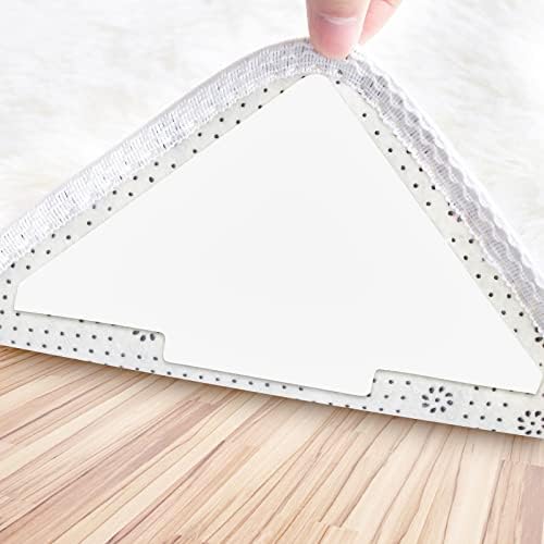 Sahhika Rug Tape, 10 Pcs Double Sided Non Slip Reusable Rug Stopper, Washable Rug Pad Grippers for Hardwood Floors, Tile Floors, Carpets, Floor Mats, Wall (White)