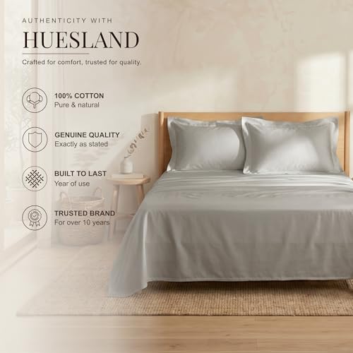 Image of Huesland Luxury 300 TC 100% Pure Cotton Luxe Soft Touch King Size Bed Sheet Cotton - Soft, Durable & Stylish | Glacier Grey | 108 x 108 inches