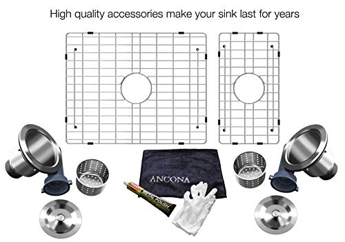 Ancona An-3323 Prestige Series 32" Undermount 70/30 Double Basin Kitchen Sink With Grids And Strainers In Stainless Steel With Satin Finish #TOP3