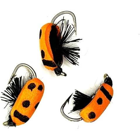 Golden Tippet KR Lady Bug - Size #10 - Pack of 3 - Terrestrial Dry Fly Attractor - Unsinkable Foam - Dropper Rig - Flyfish for Trout Bass Bluegill Crappie and Other Gamefish (10), Orange Cover