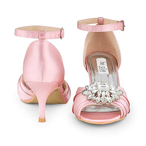 SheSole Women's Low Heel Wedding Sandals Dress Shoes Rhinestones Open Toe Pumps - Image 4