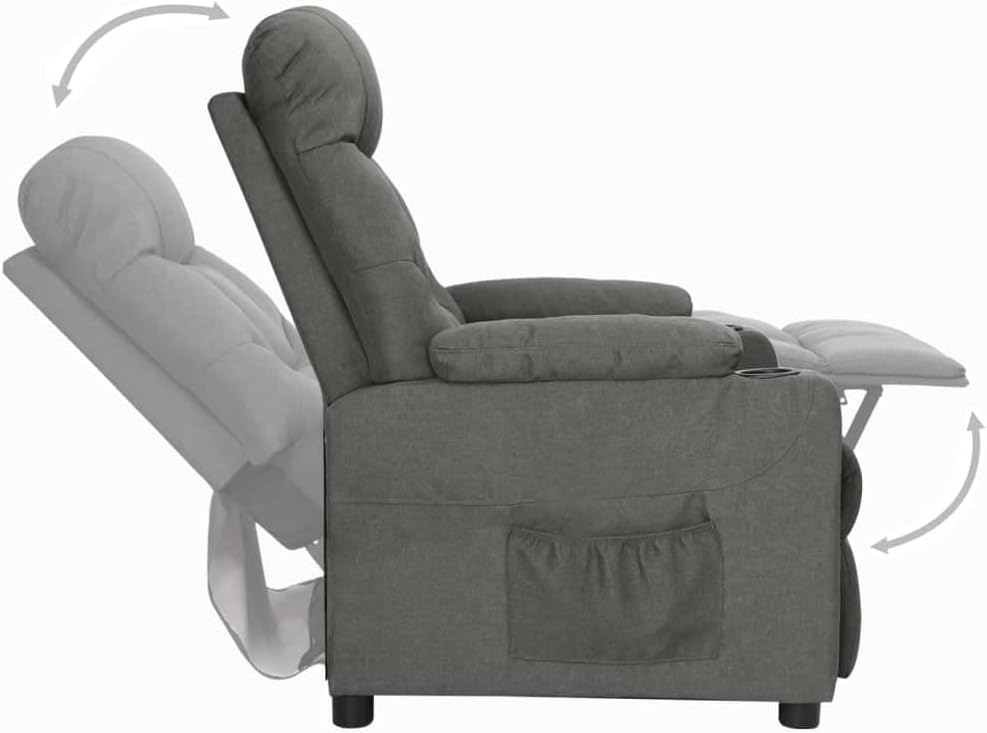 Recliner chair showing range of motion for backrest and footrest