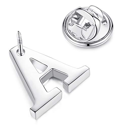 Image of HONEY BEAR Initial Alphabet Letter Lapel Pins Collar Badge Brooches for Mens /Womens Shirt Dress Decoration Silver