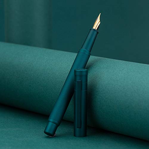 Image of Asvine Forest Fountain Pen Fine Nib Classic Design with Converter and Metal Pen Case Dark Green