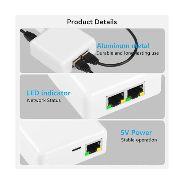 SinLoon Gigabit RJ45 Netzwerk-Splitter-Adapter, 1000/100 Mbit/s, RJ45 1 auf 2 Gigabit-Netzwerk-Splitter mit USB-Stromanschluss für Computer, Hub, Switch, Router, digitales Fernsehen usw – Bild 3