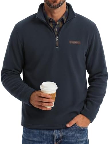 COOFANDY Men's Long Sleeve Quarter Zip Pullover Fleece Sweatshirt Navy Blue