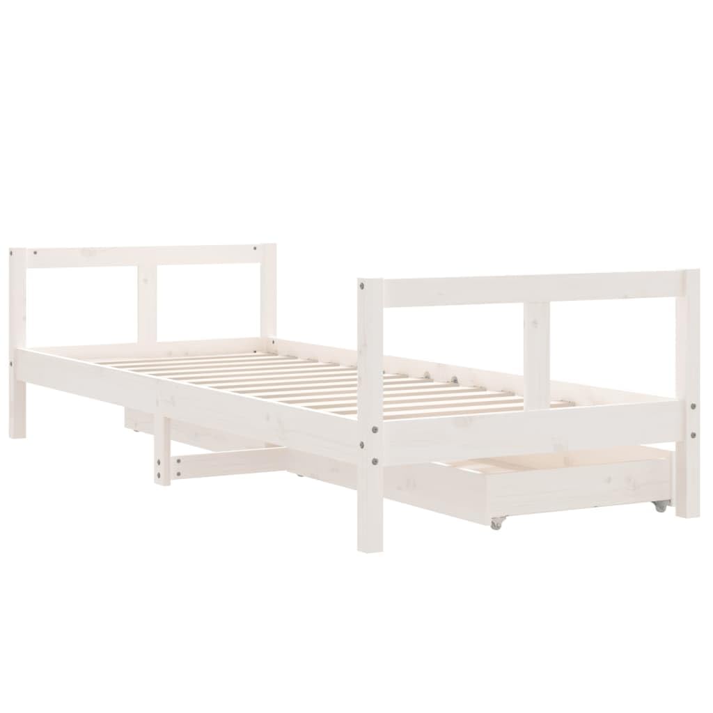 vidaXL Estructura de Cama para Niños con Cajones, Somier Infantil con Cabecero, Marco de Cama, Mueble para Dormitorio, Madera de Pino Blanco 80x200 cm