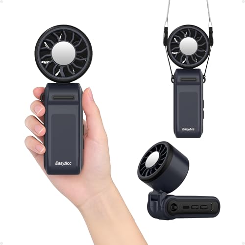 EasyAcc Turbo Handventilator mit 16 Eiskühlfunktion 5000mAh Turboventilator 12.100 RPM 11h Laufzeit 3 Geschwindigkeiten klappbar tragbar mit Lanyard für Reisen Camping Outdoor Schwarz