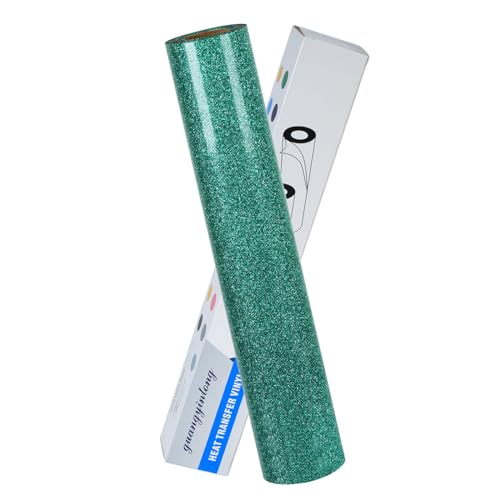 Image of guangyintong Heat Transfer Vinyl Glitter Green HTV Rolls, 12 inch x 5ft Green Iron on Vinyl for T Shirts, Glitter HTV Vinyl for All Cutter Machine Easy to Cut & Weed for Heat Vinyl DIY Design