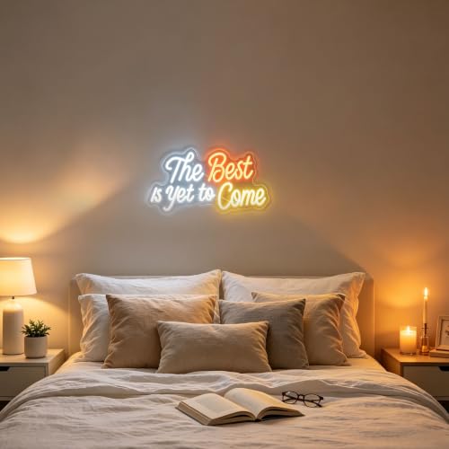 Image of The Best is Yet to Come Neon Sign, Letter Neon Signs for Wall Decor Dimmable Light up Sign, Classroom Wedding Party Bar Bedroom Home Neon Decor 16.53 x 10.23 inch