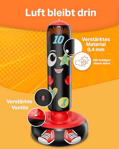 AVENTERA® Boxsack Kinder Stehend 3-12 Jahre (160cm Mit Lerneffekt) - 4-In-1 Set - Kinderboxsack Für Training, Bewegung & Motorik - Geprüfte Qualität