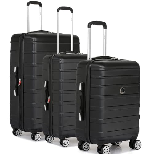 Image of DELSEY PARIS Margot Trolley Bags Set of 3 Cabin, Medium & Large Luggage Premium Hardside Polycarbonate Suitcase 8 Silent Wheels and TSA Lock(Black)