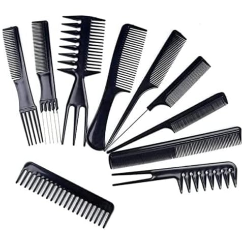 ONEBRAND 10Pcs Hair Comb Set - Hair Styling Pro Kit - Professional Barber Salon Gift - Portable Hairdressing Plastic Comb Set - Suitable for All Type Hair. (Black / 10 Piece Set) Cover