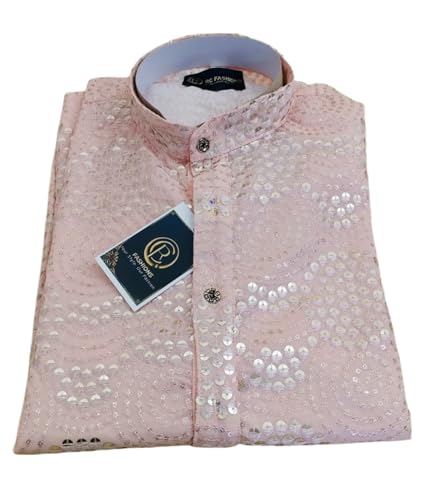 Men's Embroidered Sequined Kurta with White Pyjama Set Indian Traditional Party Wear Outfit3