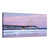 Large Canvas Wall Art Decor Winter Mackinac Bridge Framed Prints Pictures Paintings Poster Artwork Wall Decor for Living Room Bedroom Hanging 30'x60'