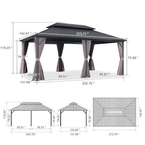 PURPLE LEAF 12' X 18' Patio Hardtop Gazebo Outdoor Pavilion Gazebo with Galvanized Steel Double Roof for Patio Lawn Garden Aluminum with Curtains Grey - Image 8