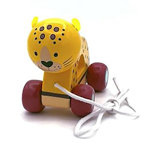 Image of Orange Tree Toys: Pull Along: Leopard - Wooden Toy, Colorful Wheeled Character, Push-Pull, Encourage First Steps, FSC Certified, Toddler & Kids Age 1+