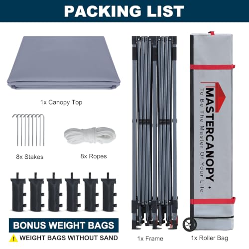 Image of MASTERCANOPY 10x20 Durable Pop Up Canopy Tent with Roller Bag, Grey