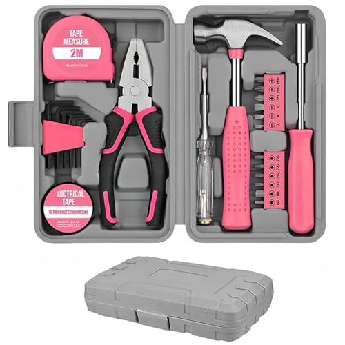 Tool Kit Set – 24 Piece Pink DIY Hand Tools in Compact Toolbox for Home Repairs, Office Maintenance & Everyday Use – Lightweight & Durable