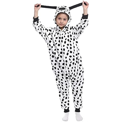Dalmatian Onesie Pajamas for Kids & Adult, Dalmatian Costume Super Soft Jumpsuit Attached Dog Ears, Animal Dog Cosplay Outfit Homewear Sleepwear for Book Day Carnival Halloween, Unisex (120, Kids) Cover