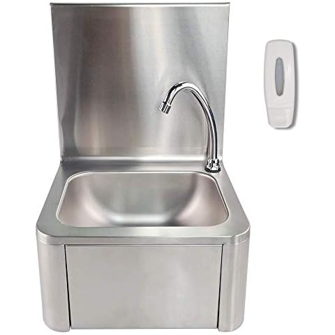 TAIMIKO Commercial Kitchen Knee Operated Hand Wash Sink Stainless Steel Kitchen Basin Hand Free Catering Includes Tap and Splashback Cover