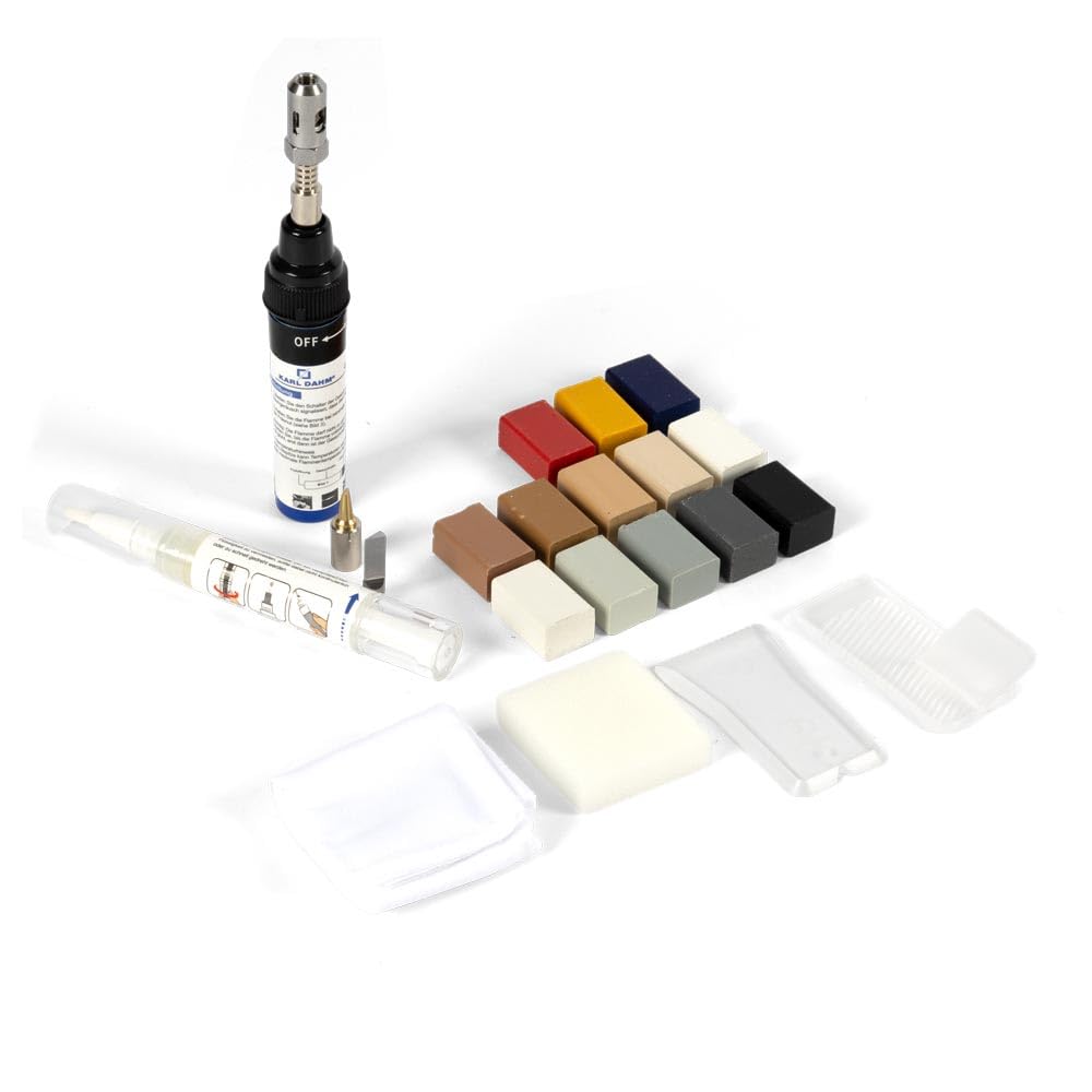 Karl Dahm Fliesen Reparatur Set mit Gasbrenner - hochwertiger Keramik-Füllstoff & Werkzeug zum Ausbessern von Fliesenschäden - einfach & präzise
