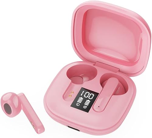 Hoseili Auriculares Bluetooth 5.2 inalámbricos en la oreja, pantalla de alimentación LED IPX7 impermeable, control táctil, estuche de carga portátil