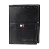 Tommy Hilfiger Cartera Triple para Hombre, Rayas Negras en Relieve, Talla única, Cartera Triple de Cuero