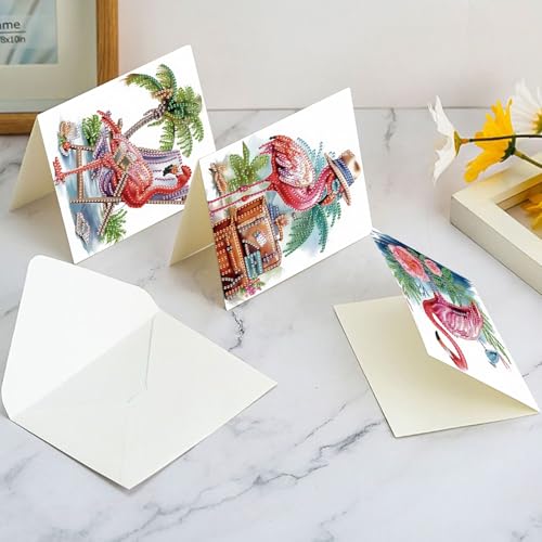 Image of AiYuanzsh 6 Pack Diamond Painting Greeting Card Kits Flamingo Summer Designs, DIY 5D Diamond Art Greeting Cards with Envelopes for Birthday, Thanksgiving, Holiday Wishes and Handmade Gifts