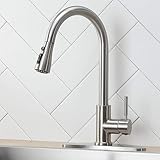 IKEBANA Brushed Nickel High Arc Single Handle Kitchen Faucet，Single Level Stainless Steel Kitchen Sink Faucet with Pull Down Sprayer
