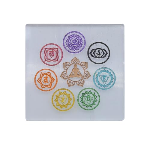 Plato de carga de cristal Selenita siete chakras miniatura 1