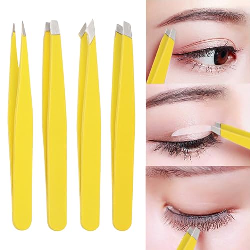Eyebrow Tweezers for Men& Women, Ingrown Hair Plucker Kit for Facial Hair Removal, Precision Lash Tweezers Set with Brow Scissors, Spoolie, Slanted Tweezer, Pointed Tweezer-6 PCS