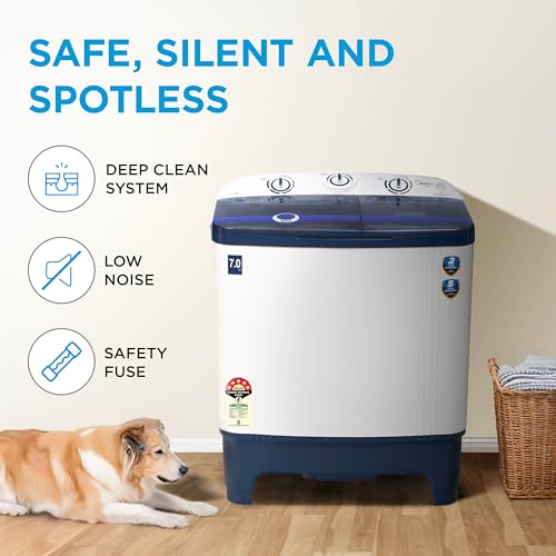 Image of Midea 7 kg 5 Star Semi Automatic Top Load Washing Machine Blue (MWMSA070PPG(BW), Rat Away Feature)