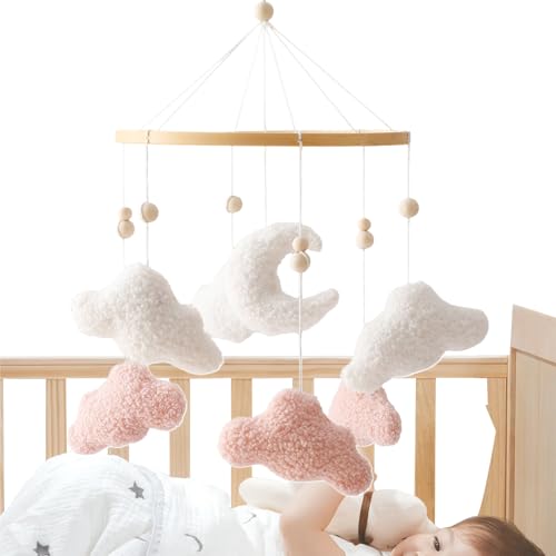 La mejor comparación de Móviles decorativos que Puedes Comprar On-line. 46 Baby Crib Mobile para niños niñas, luna luna nube boho de género de terciopelo neutral móvil para decoración de guardería dormitorio colgando móviles de bebé regalo