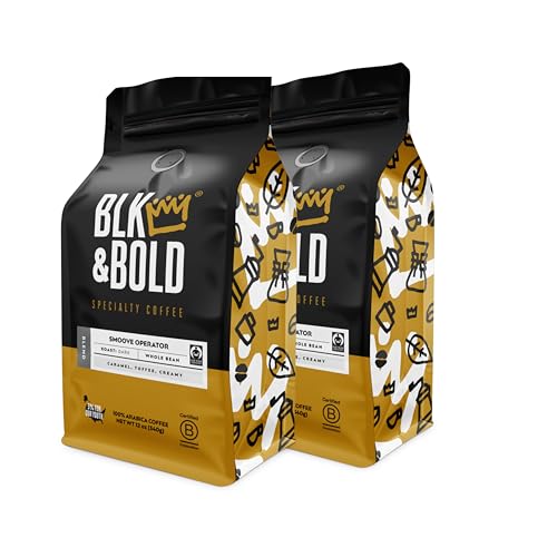 BLK & Bold Whole Bean Coffee, Smoove Operator Premium Dark Roast, 100% Arabica Beans, 12 oz Bag (2 Pack)