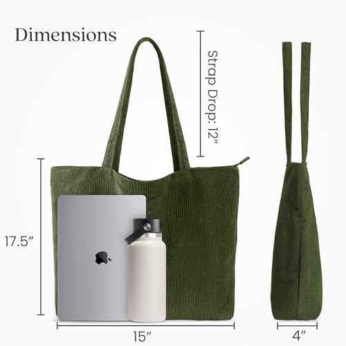 Bolsa tote de pana para mujer y hombre con cierre y bolsillos internos miniatura 4