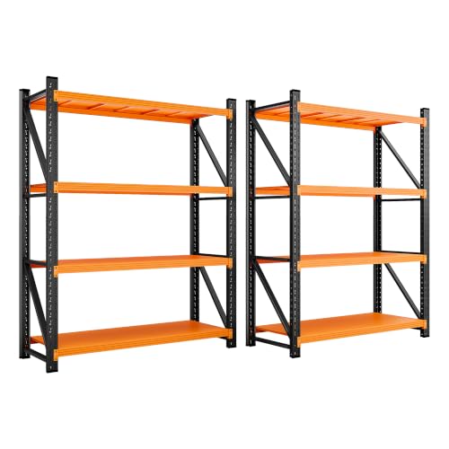 Image of SISESOL Set of 2 48 inch Wide Heavy Duty Garage Shelving Units,3000LBS 24 Deep Storage Shelves,Orange Metal Garage Shelves,Large Storage Rack,70 High Steel Shelf,Industrial Shelving for Shop,Warehouse