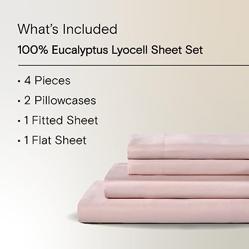 Sijo AiryWeight Tencel Sheet Set, 100% Lyocell Derived from Eucalyptus, Buttery Soft, Architectural Digest 2022 Best Cooling Sheets Winner - 4pc - 2 Pillowcases 1 Fitted 1 Top (Blush, Queen)