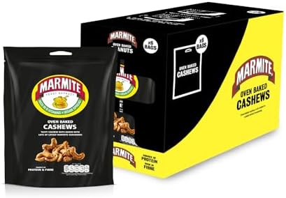 Marmite Oven Baked Cashews - Vegan Savoury Healthy Snacks, 173 kcals per Portion, Source of B Vitamins - 6 x 100g Sharing Bags