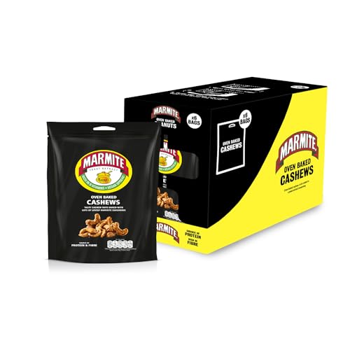 Marmite Oven Baked Cashews - Vegan Savoury Healthy Snacks, 173 kcals per Portion, Source of B Vitamins - 6 x 100g Sharing Bags