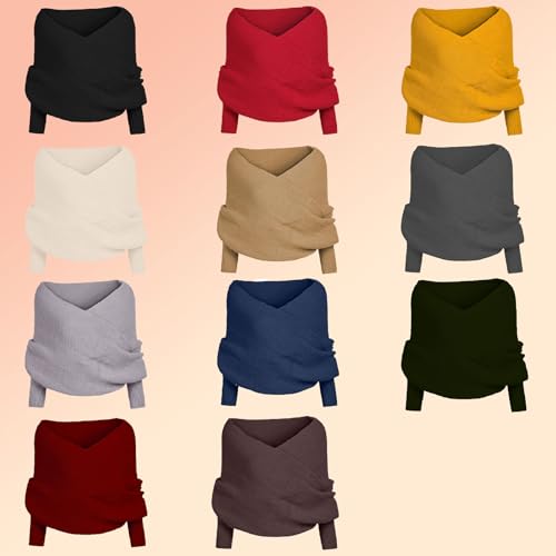 New Knitted Shawl Wrap with Sleeves - Winter Warm Sweater Scarf 6