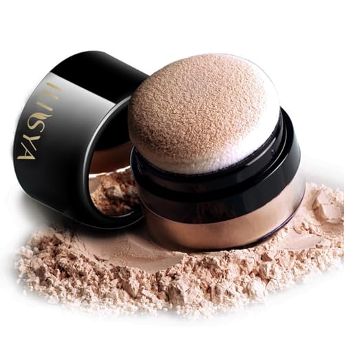Setting Powder Lightweight Loose Powder Finishing Powder Long-Lasting Face Powder Waterproof with Soft Mushroom Powder Puff & Mirror, Natural Finish,0.28 Oz (Light Coffee/Natural)