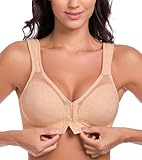 Lemorosy Women's Full Coverage Plus Size Front Closure Posture Back Non-Padded Wireless Support Minimizer Bra (36C, Dark Beige)
