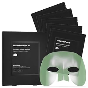 HommeFace Men’s Revitalizing Hydrogel Facial Mask Set (5ct) – Hydrating, Beard-Friendly, Anti-Aging, Soothing Face Sheet Masks – Korean Skincare Technology with Hyaluronic Acid, Vitamins & Peptides