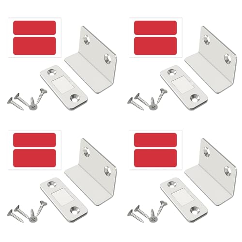4 Stück Magnetschnäpper Magnete für Schranktüren, Selbstklebend Schrankmagnete Mit Schraube, tür magnet, türmagnete, Silbrig Ultra Dünn L-Shaped Türmagnete für Schranktüren, schubladen, Möbel
