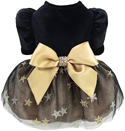 Fitwarm Fancy Dog Tulle Dress, Dog Winter Clothes for Small Dogs Girl, Cat Apparel, Lightweight Velvet, Black, XS