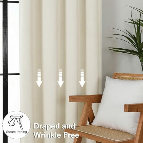 Image of Simplebrand Ava Light Beige Light Filtering Curtains for Bedroom 63 Inch Length 2 Panels Set, Privacy Thermal Insulated Rod Pocket Door Window Curtains for Patio French Door Front Door, W40 x L63 Inch