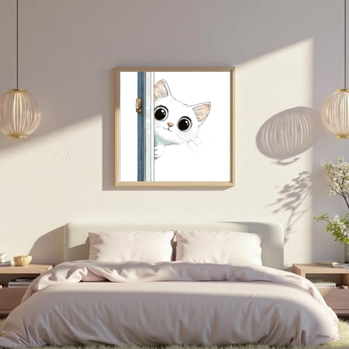 Image of Xinpinzhou Cute Cat 11ct Stamped Cross Stitch Kits for Adults, 12x12 in | Pre Printed 11 Count Cotton Fabric, Finished Embroidery Pattern is Elegant for Wall Decor, Easy Diy Hobby Craft for Women